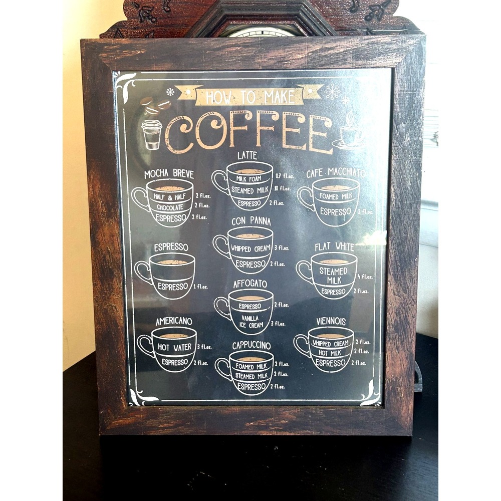Framed Coffee Sign 13x16 Rustic Retro Wall Art Kitchen Coffee Bar Decor